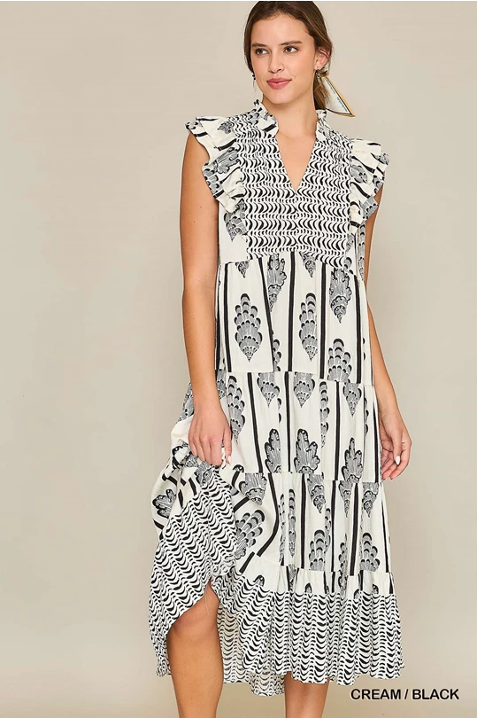 Aztec Dress in Cream/Black