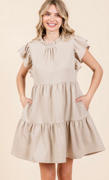 Ruffle Short Dress in Beige
