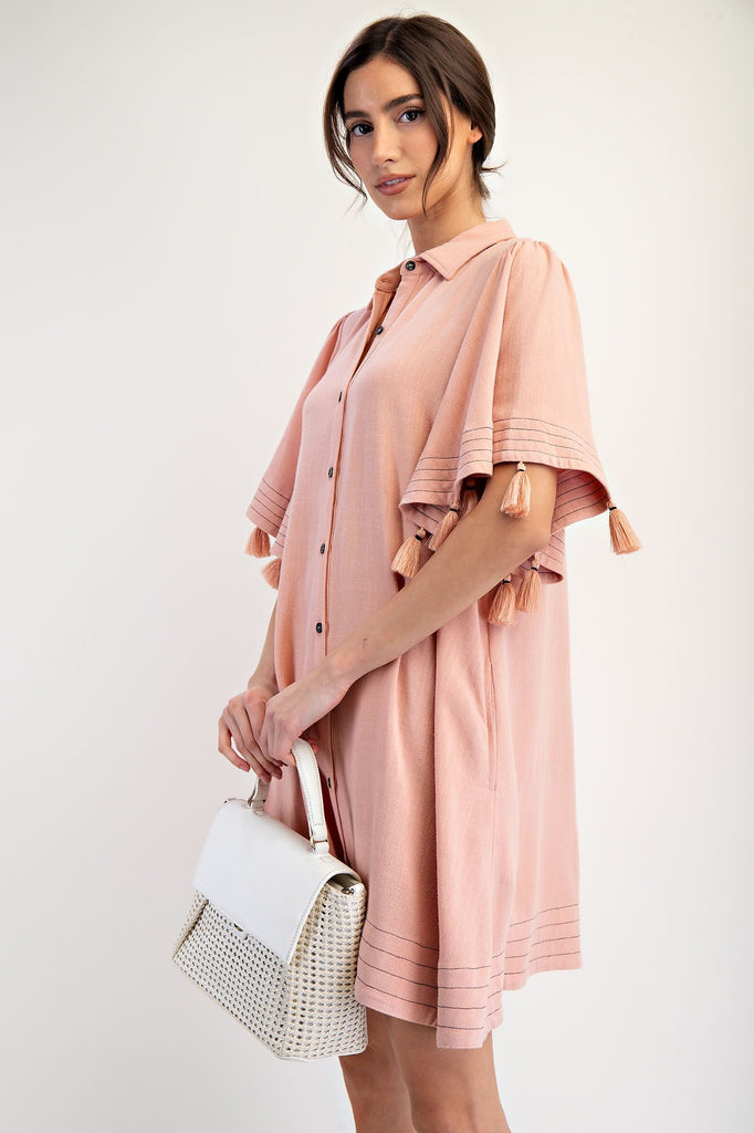 Button Dress in Antique Rose