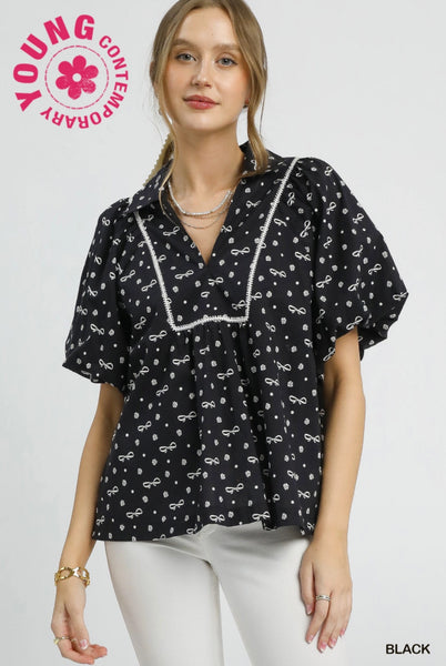 Ruffle Bow top in black