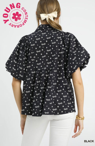 Ruffle Bow top in black