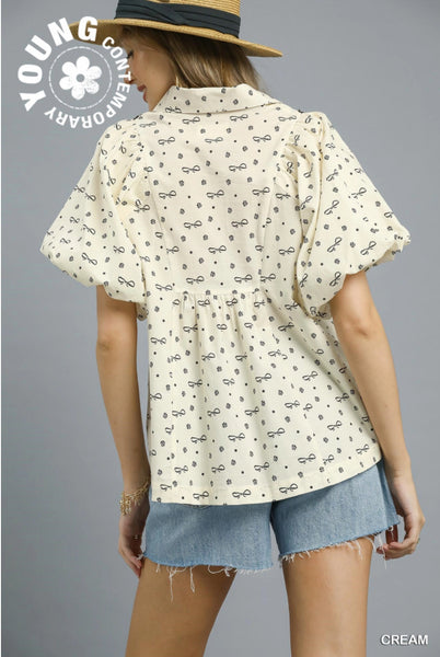 Ruffle Bow top in cream