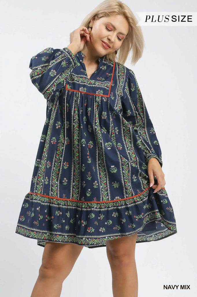 Flower Dress in Navy Mix