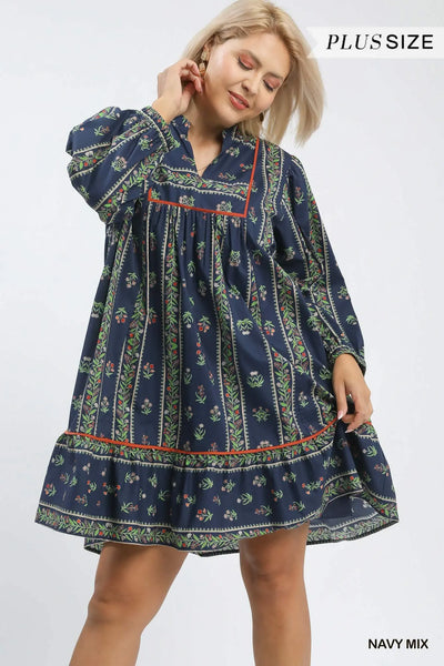 Flower Dress in Navy Mix