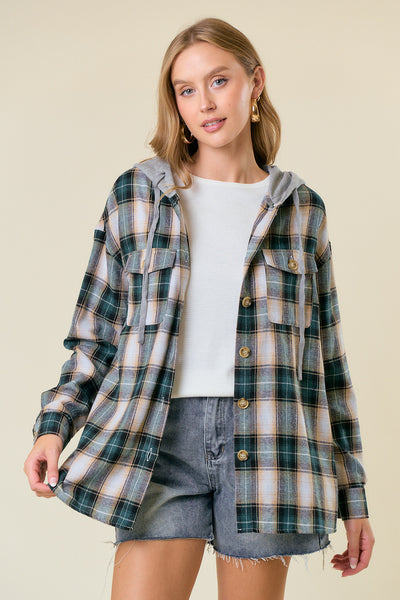 Flannel Pullover in Green/Tan
