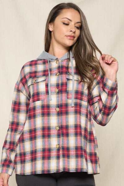 Flannel Pullover in Red/Tan