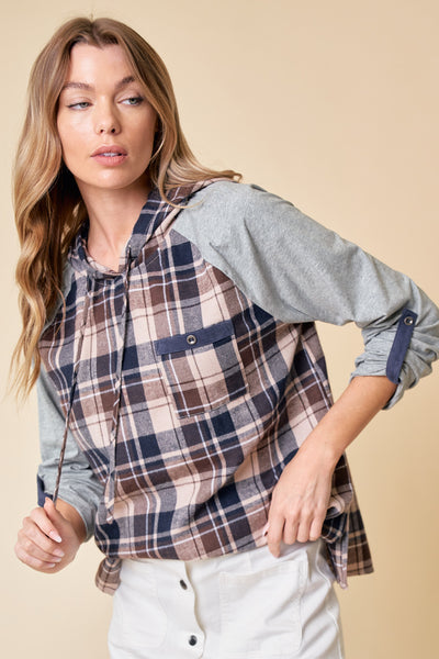 Flannel Tee in Brown/Grey