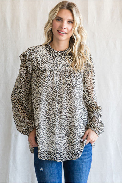 Leopard Top in Mint/Taupe