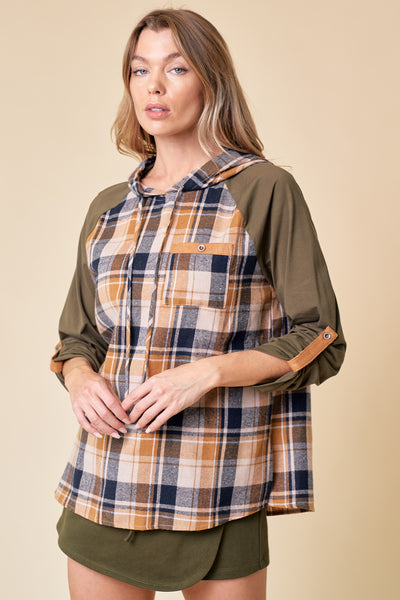 Flannel Tee in Mustard/olive