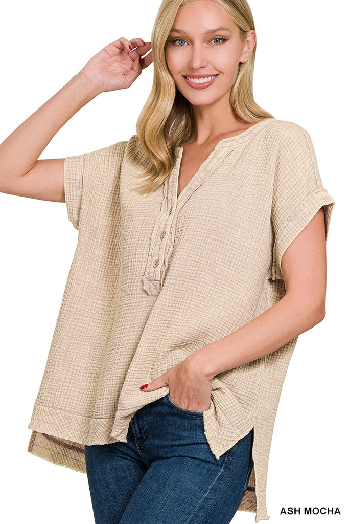 Half Button Top in Ash Mocha