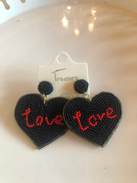 Love Heart Shaped Earrings in Black