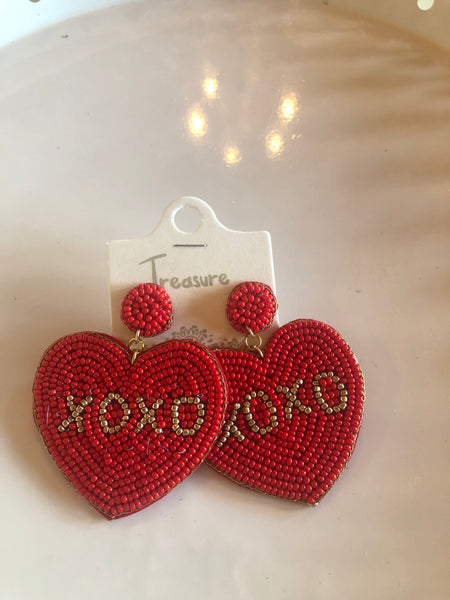 XOXO Heart Shape Earrings in Red