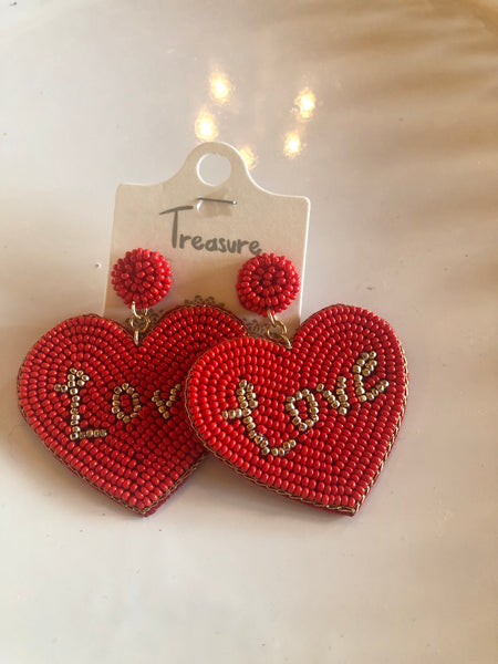 Love Heart shaped Earrings in Red